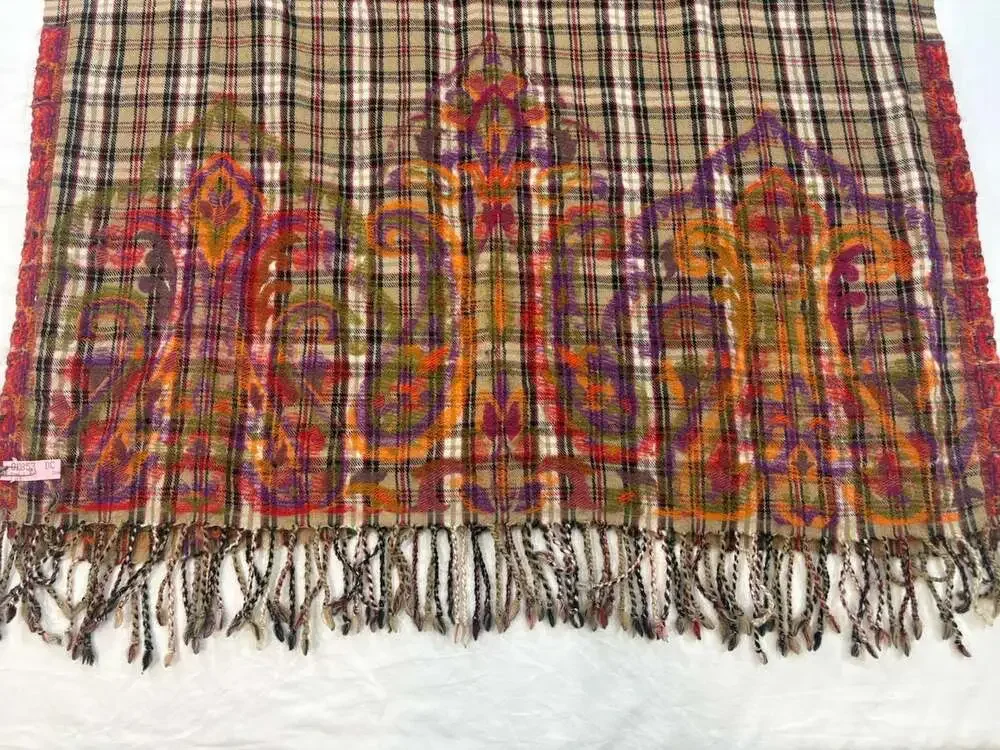 Premiere Pashmina 100 % Wool Plaid Scarf  Multicolor 27”W X 73”L